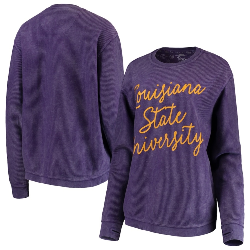 Women's LSU Tigers Pressbox Women's Vintage Wash Corduroy Crew Neck Sweatshirt
